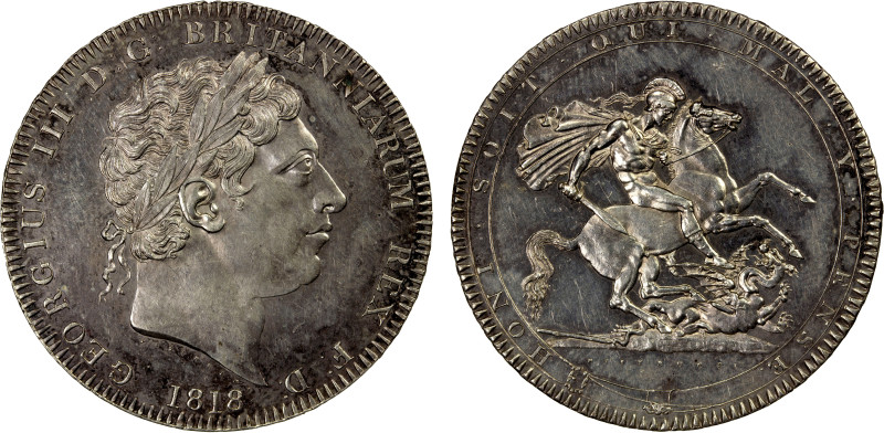 GREAT BRITAIN: George III, 1760-1820, AR crown, 1818, KM-675, Cr-34, Spink-3787,...