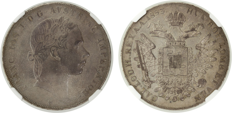 LOMBARDY-VENETIA: Franz Joseph I, 1848-1859, AR scudo, 1853-V, Cr-39, scarce one...