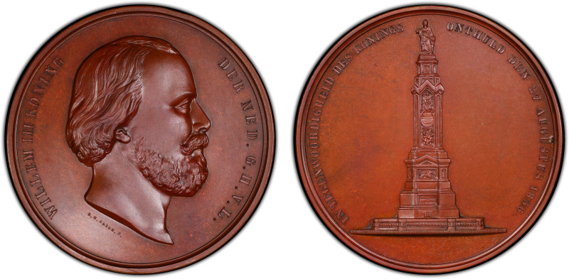 NETHERLANDS: Willem III, 1849-1890, AE medal, 1856, Dirks-782, 75mm bronze medal...