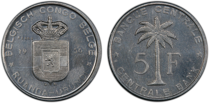 BELGIAN CONGO: Ruanda-Urundi, 5 francs, 1956, KM-E4, essai, with engravers initi...