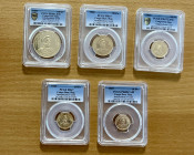 CONGO (DEMOCRATIC REPUBLIC): 5-coin gold set, 1965, 5th Anniversary of Independence - Joseph Kasa-Vubu, gold set all graded by PCGS including; 100 fra...