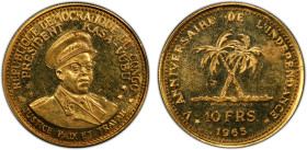 CONGO (DEMOCRATIC REPUBLIC): AV 10 francs, 1965, KM-2, 5th Anniversary of Independence - Joseph Kasa-Vubu, PCGS graded Proof 63.
Estimate: USD 200 - ...
