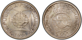 MOZAMBIQUE: Portuguese Colony, AR 5 escudos, 1938, KM-Pn9, G-E6.02, stamped PROVA, a superb quality specimen example! PCGS graded Specimen 65.
Estima...