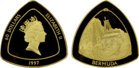 BERMUDA: Elizabeth II, 1952-2022, AV 60 dollars, 1997, KM-102, Bermuda Triangle series, Wreck of the Sea Venture, triangular, mintage of only 1,500 pi...