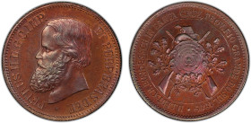 BRAZIL: Dom Pedro II, 1831-1889, AE 20 réis, 1889, 28mm medallic issue struck at the Brussels Mint with reeded edge for the Second German Shooting Fes...