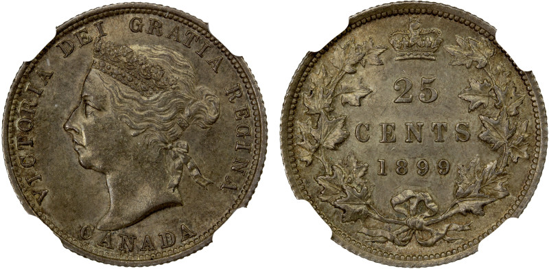 CANADA: Victoria, 1837-1901, AR 25 cents, 1899, KM-5, a lovely lightly toned min...