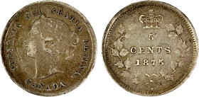 CANADA: Victoria, 1837-1901, AR 5 cents, 1875-H, KM-2, variety with large date, small obverse contact marks, VF.
Estimate: USD 375 - 475