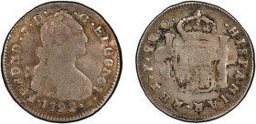 COLOMBIA: Fernando VII, 1808-1822, AR 2 reales, Pasto, 1822, KM-A1, Restrepo-115.1, Calico-894, assayer O; two pellets after the date, usual weakly st...