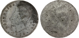 ECUADOR: Republic, 1 sucre (7.71g), 1884, KM-53.1 var, uniface trial strike in lead, struck at the Heaton Mint, Birmingham, a well detailed and gray t...