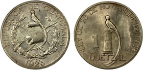 GUATEMALA: Republic, AR quetzal, 1925, KM-242, struck at the United States Mint, Philadelphia, tooling marks in reverse field, ANACS graded AU50 detai...
