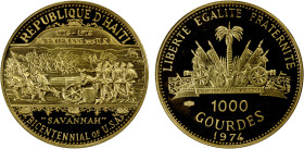 HAITI: Republic, AV 1000 gourdes, 1974, KM-118.1, United States Bicentennial-Battle of Savannah, a few reverse hairlines, mintage of only 480 pieces i...