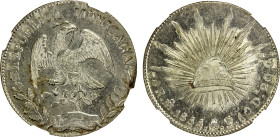 MEXICO: Republic, AR 8 reales, 1855-Mo, KM-377.10, assayer GF, lustrous, NGC graded MS63.
Estimate: USD 325 - 425