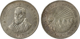 NICARAGUA: Republic, AR córdoba, 1912-H, KM-16, one-year type struck at the Heaton Mint, Birmingham, EF.
Estimate: USD 200 - 300
