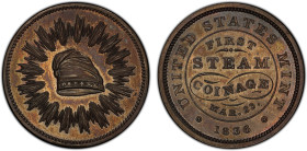 UNITED STATES: AE medal, 1836, Julian-MT-21, PCGS graded Specimen 63, 28mm, thin planchet, First Steam Coinage Medal struck in copper bronzed by Chris...