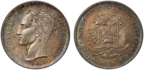 VENEZUELA: Republic, AR 2 bolivares, 1879, Y-23, very lightly cleaned and now beautifully retoned, PCGS graded Unc details.
Estimate: USD 500 - 600