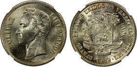 VENEZUELA: Republic, AR 2 bolivares, 1929, Y-23, struck at the United States Mint, Philadelphia, a lovely lustrous example! NGC graded MS63.
Estimate...