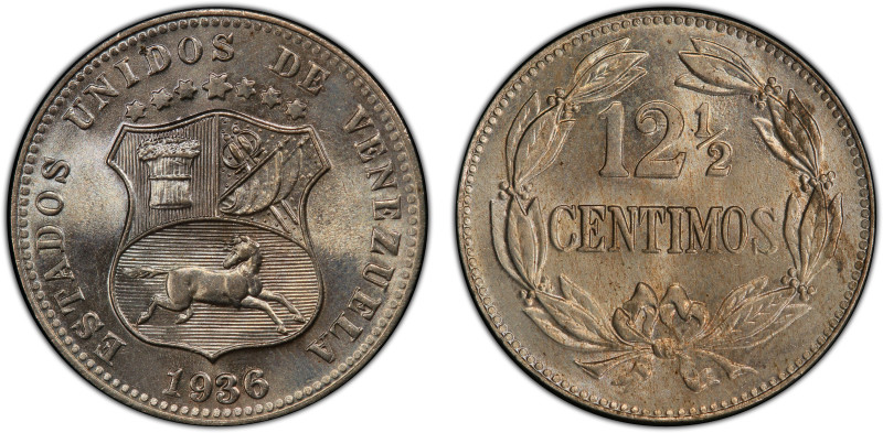 VENEZUELA: Republic, 12½ centavos, 1936, Y-28, struck at the United States Mint,...