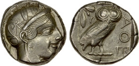 ATTICA: Athens, AR tetradrachm (17.13g), ca. 440-404 BC, S-2526, HGC-4/1597, helmeted head of Athena right // owl standing right with head facing, oli...