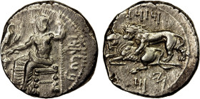 CILICIA: Tarsos, Mazaios, satrap, 361-334 BC, AR stater (10.78g), SNG BN-338ff, Baal of Tarsos seated left, head and torso facing, holding eagle, grai...