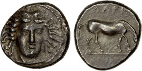 THESSALY: Larissa, AR drachm (5.98g), ca. 400-365 BC, head of nymph Larissa facing slightly right, wearing ampyx // horse grazing right, ΛAPI above, p...