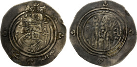 EASTERN SISTAN: Anonymous, ca. 720s-750s, AR drachm (3.80g), SK (Sijistan), ND, A-78, standard Khusro-style obverse, with Pahlavi GDH monogram in ObQ1...