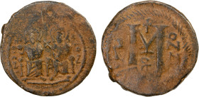 PERSIAN OCCUPATION OF SYRIA: Justin & Sophia type, ca. 610-630+, AE follis (11.24g), year "6", A-S3500, seated Justin & Sophia, obverse similar to Pot...