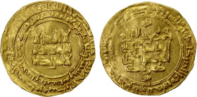 GREAT SELJUQ: Tughril Beg, 1038-1063, AV dinar (3.11g), Nishapur, AH435, A-1665, the numeral "5" (khans) of the date is clearly re-engraved over "4" (...