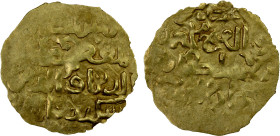 KHWARIZMSHAH: Muhammad, 1200-1220, AV fractional dinar (0.75g), NM, ND, A-1712A, royal legend divided between obverse and reverse: al-sultan al-mu'azz...