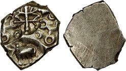VIDARBHA: Punchmarked, ca. 500-350 BC, AR ½ karshapana (1.72g), Pieper-141var, Shingavaram hoard type: tree, elephant and two geometric symbols; virtu...