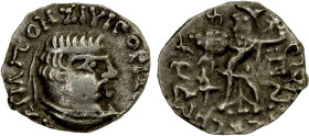 INDO-SCYTHIAN: Rajuvula, ca. 25-15 BC, AR drachm (2.42g), Mitch-2497, Senior-151, king's bust right // Athena standing, holding thunderbolt & shield, ...