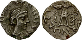 INDO-SCYTHIAN: Bhadrayasha, late 1st century BC, AR drachm (2.27g), Senior-160.1D, diademed bust right // Athena Alkidemos standing, holding shield an...