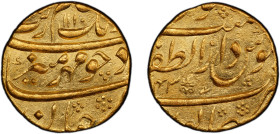 MUGHAL: Aurangzeb, 1658-1707, AV mohur (10.92g), Bijapur, AH1110 year 43, KM-315.15, edge repaired, lustrous, PCGS graded About Unc details.
Estimate...