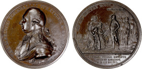 BRITISH INDIA: AE medal (59.17g), 1793, Pud-792.1.2, 48mm bronze medal for the Defeat of Sultan Tippoo [Tipu] of Mysore by C.H. Küchler, uniformed bus...