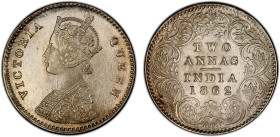 BRITISH INDIA: Victoria, Queen, 1837-1876, AR 2 annas, 1862(c), KM-469, S&W-4.144a, a fantastic lustrous example! PCGS graded MS66.
Estimate: USD 150...