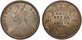 BRITISH INDIA: Victoria, Empress, 1876-1901, AR ½ rupee, 1892-B, KM-491, S&W-6.214, Prid-302, an attractive mint state example, PCGS graded MS61.
Est...