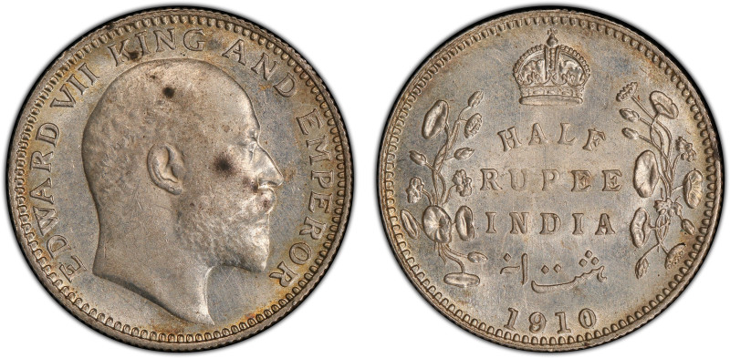 BRITISH INDIA: Edward VII, 1901-1910, AR ½ rupee, 1910(c), KM-507, S&W-7.70, Pri...