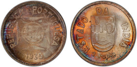 PORTUGUESE INDIA: AR rupia, 1935, KM-22, one-year type, an amazing example with beautiful toned lustrous surfaces! PCGS graded MS67.
Estimate: USD 15...