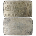 INDIA: Ingots, AR 10 tola bar (116.7g), ND, 55mm x 32mm, DEVKARAN NANJEE BOMBAY, 10 tolas FINE 999, struck at His Majesty's Mint Bombay, uniface, seve...