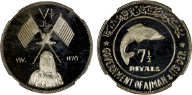 AJMAN: Rashid Bin Hamad al-Naimi, 1928-1981, AR 7½ riyals, 1970/AH1389, KM-5, Bonefish, mintage of only 650 pieces in proof, NGC graded Proof 67 Ultra...