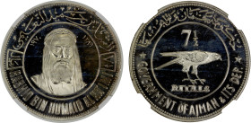 AJMAN: Rashid Bin Hamad al-Naimi, 1928-1981, AR 7½ riyals, 1970/AH1389, KM-6, Barbary Falcon, mintage of only 650 pieces in proof, NGC graded Proof 66...