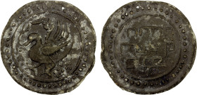 BURMA: TENASSERIM-PEGU: Anonymous, 17th/18th century, cast large tin coin (41.85g), Robinson, 68.5mm; mythical hintha bird facing left, with tail risi...