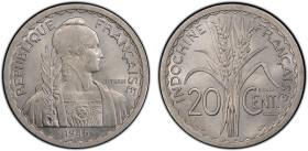 FRENCH INDOCHINA: 20 centimes, 1946, KM-E39, Lec-250, ESSAI, mintage of only 1,100 pieces, PCGS graded Specimen 64.
Estimate: USD 100 - 150