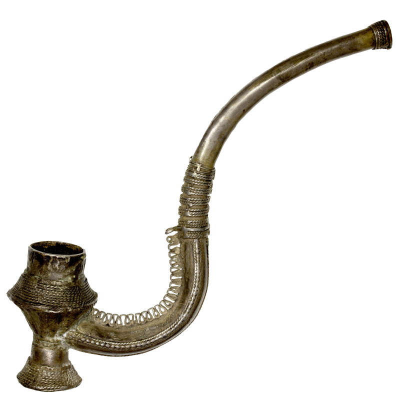 THAILAND: silver smoking pipe (54.24g), early 20th century, comprising a 17cm-lo...