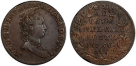 AUSTRIAN NETHERLANDS: Maria Theresia, 1740-1780, AE 2 liards, Bruges, 1750, KM-3, an attractive lustrous mint state example, PCGS graded MS62 BN, ex J...