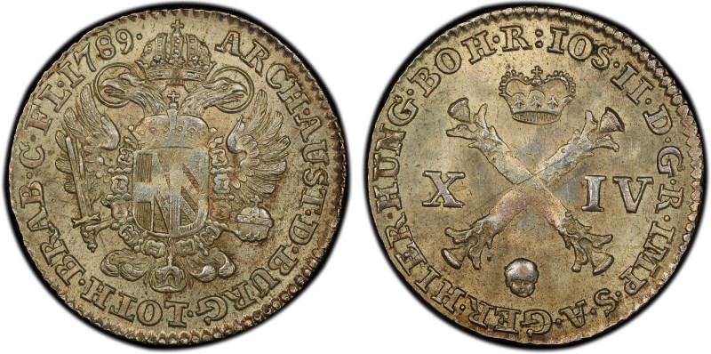 AUSTRIAN NETHERLANDS: Joseph II, 1780-1790, AR 14 liards, Brussels, 1789, KM-37,...