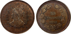 FRANCE: Second Republic, AE 10 centimes, 1848, Maz-1351, bronze pattern unsigned essai, radiant head left, NGC graded MS63 BN. WINGS.
Estimate: USD 1...