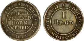 GERMAN STATES: AR token (4.73g), 1817, Schulten-501b, 26mm silver bread token from Elberfeld, ELBER / FELDER / KORN / VEREIN within inner circle with ...