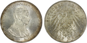 PRUSSIA: Wilhelm II, 1888-1918, AR 5 mark, 1914-A, KM-536, light peripheral toning, two-year type, PCGS graded MS64.
Estimate: USD 125 - 175