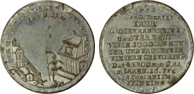 SAXONY: medal (9.06g), 1772, Brettauer-147, Pfeiffer & Ruland-139, 34mm tin medal for the Famine of 1772, the Grim Reaper in city scene with DER TOD I...