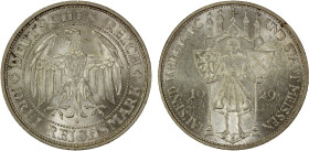 GERMANY: Weimar Republic, AR 3 reichsmark, 1929-E, KM-65, 1000th Anniversary of Meissen, very lustrous and attractive, Unc.
Estimate: USD 175 - 225